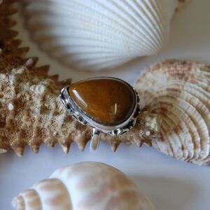 Gold Jasper Ring Size 6 .925 Sterling Silver